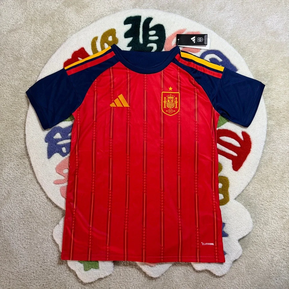 Adidas Spain National Team Soccer Jersey Red Navy Yellow Medium Slim Fit NWT